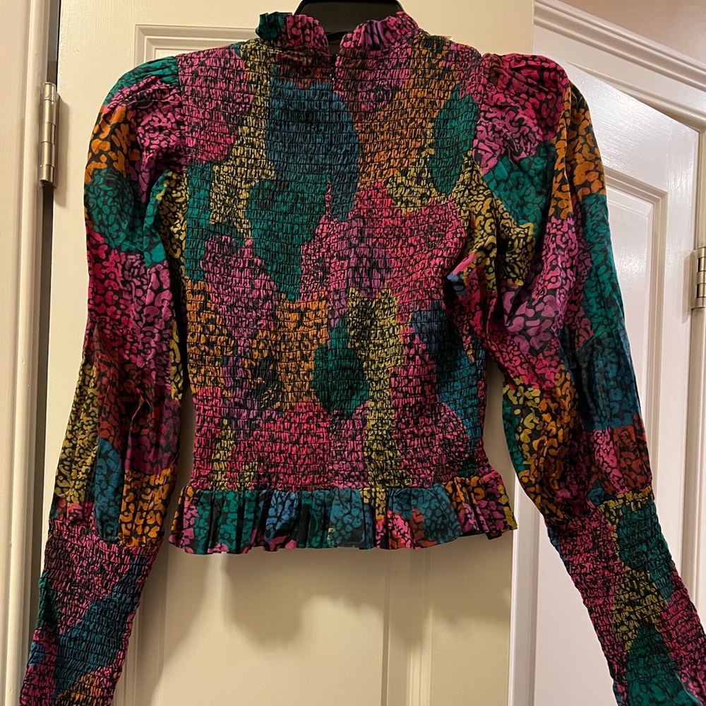 FARM Rio Multicolor Smocked Long Sleeve Top — Pink, Teal, Mustard, Blue - Picture 2 of 4